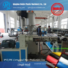 Línea de producción de PVC HDPE pared simple tubo ondulado